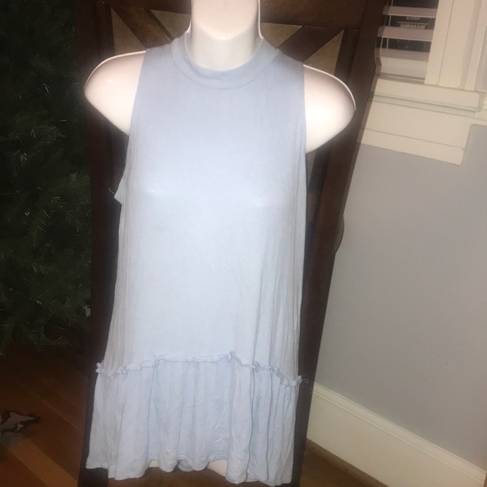 Baby blue ruffle tank top